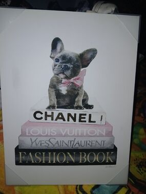 Amanda Greenwood French Bulldog on Fashion Book Stack Wall Art - Pink Bow